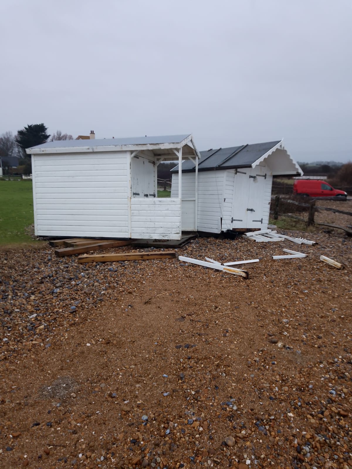 Beach huts along the East Sussex coastline near Bexhill